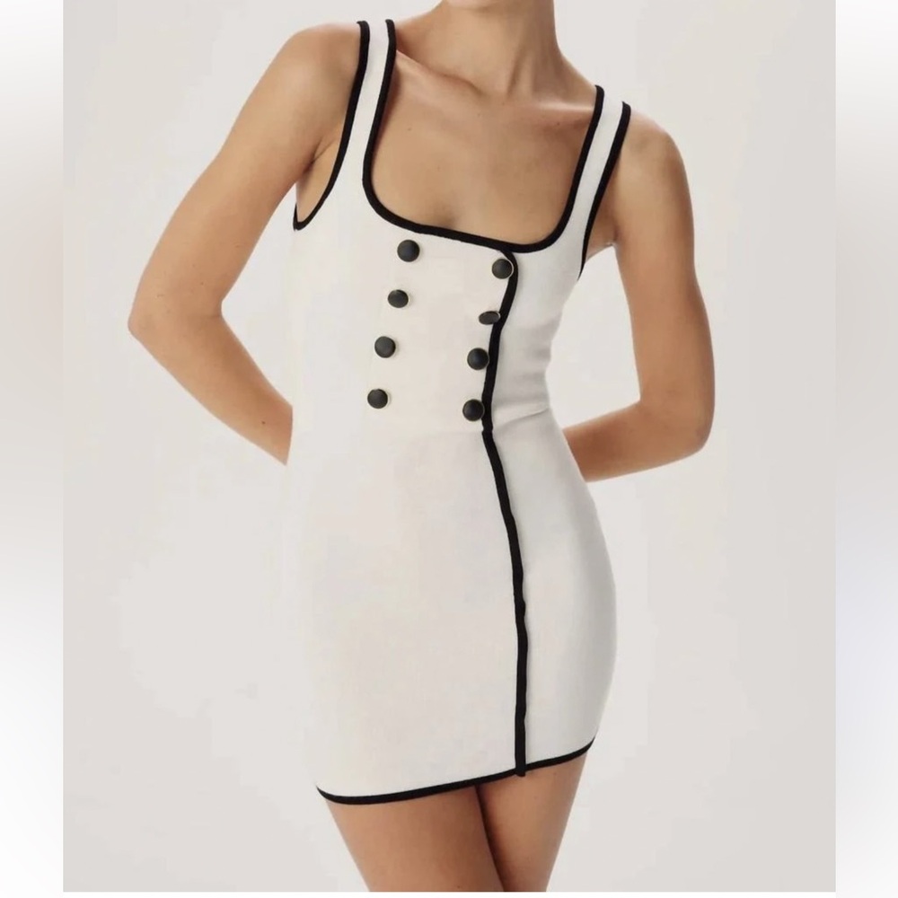 Ronny Kobo Collection Black and White Buttoned Mini Dress